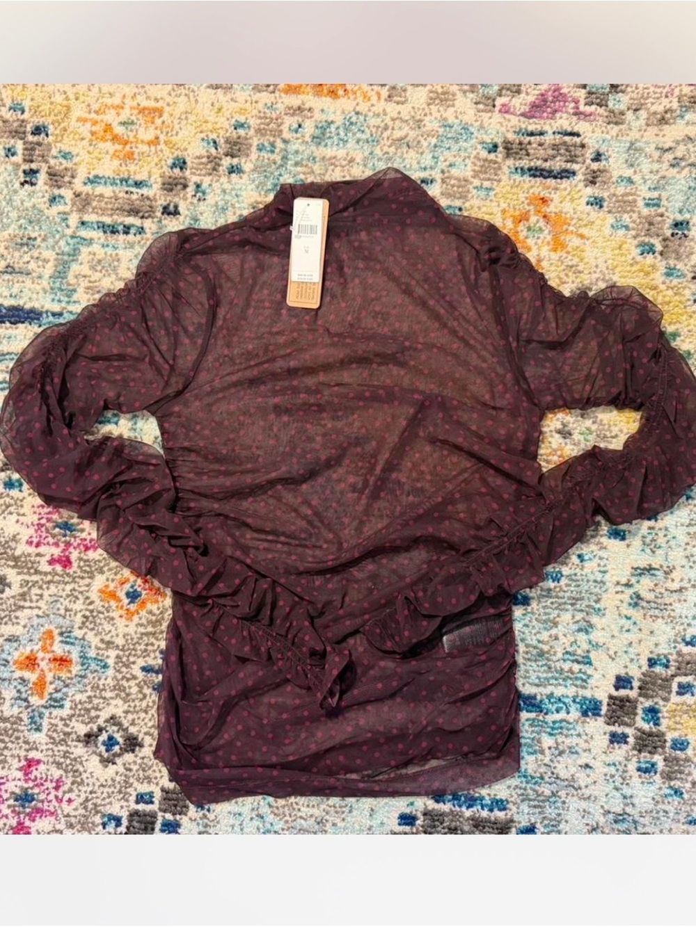 Anthropologie Maeve mesh polka dot long sleeve